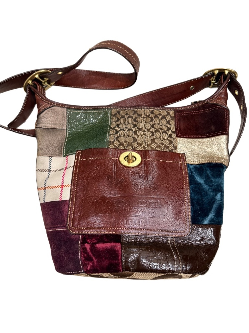 Coach Bleecker Holiday Patchwork Multicolor Duffle Bucket Shoulder Bag